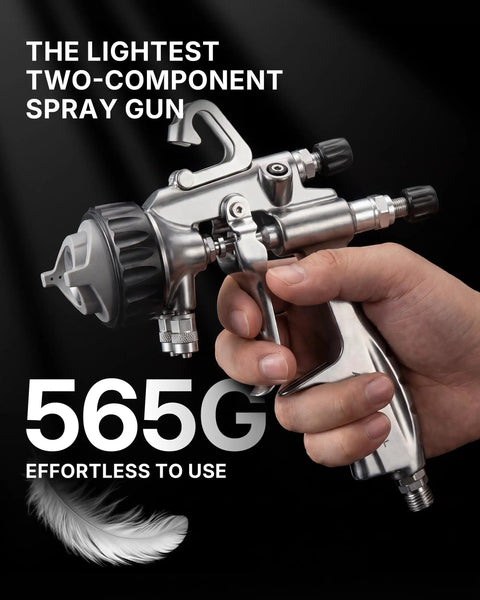 Straight Up Precision Two Component Hvlp Spray Gun One To One Mixing For Lab And Diy Work Compatible With Pressurized Paint Cans, stainless steel, 565g weight