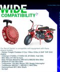 Pull Start Recoil Starter for Predator 212cc And 173cc engines with red housing, shown next to a compatible go-kart.