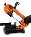 Side view of Workhorse Benchtop Metal Band Saw With Variable Speed 125 To 260 Fpm Bevel Cutting 0 To 60 Degrees Cuts Pipes