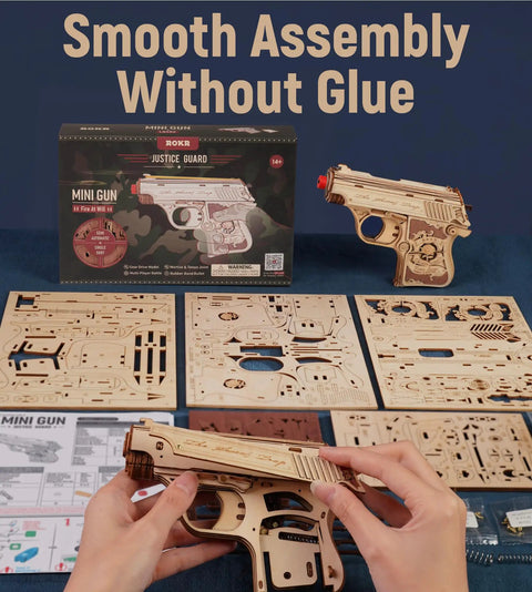3D Wooden Puzzle Kit for Adults With 113 Pieces, Intricate Model Building Set for Grownups, Brain Boosting DIY Challenge, Great Gift Idea for Holidays, Stress Relief and Pure Fun, laser-cut wooden mini gun