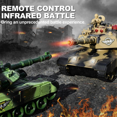 Two Pack Remote Control Battle Tanks One Twenty Four Scale With Lights Realistic Sounds Life Indicators Dual Controllers in action