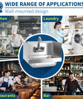 Stainless Steel Wall Mount Hand Sink With Side Splash Guard Strainer And Faucet 17x15 Inch Commercial NSF Kitchen Sink in various settings