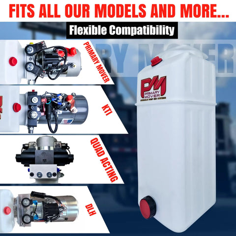 5 Quart Poly Hydraulic Replacement Reservoir For Power Units And Heavy Equipment, Built Tough Poly Tank, Side View