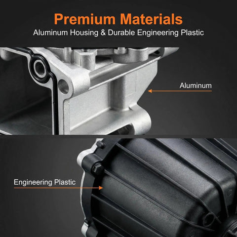 Close-up of Volvo Crankcase Ventilation Oil Separator with aluminum housing and engineering plastic for D13 Engine 2014 and up