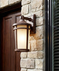 Atwood 11 Inch Outdoor Wall Light In Brown Stone Finish With Light Umber Mist Glass 1 Light Exterior Wall Sconce For Porch