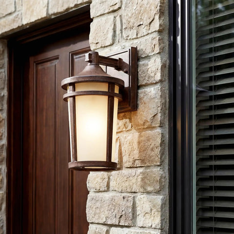 Atwood 11 Inch Outdoor Wall Light In Brown Stone Finish With Light Umber Mist Glass 1 Light Exterior Wall Sconce For Porch