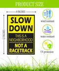 Set Of 3 Please Slow Down Signs For Neighborhoods With Metal H Stakes 12x8 Inch Plastic Double Sided Street Slow Signs size diagram