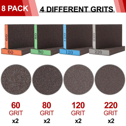 YNZDRWA 8-pack sanding sponges; washable blocks in 60/80/120/220 grit, Amazon brand