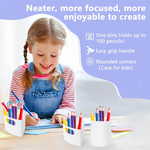 Slick Spin Art Supply Caddy For Kids With Seven Spacious Bins Holds Crayons Markers And Pencils Lazy Susan Base with rounded corners.