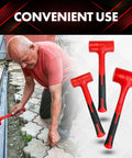 Man using Two Piece Dead Blow Hammer Set With 16oz And 27oz Ball Pein Mallets for tile paving, red and black grip, no rebound.