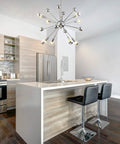 Chrome 8 Light Sputnik Chandelier, Adjustable Height Hanging Fixture For Living Room, Dining Room, And Bedroom above kitchen island
