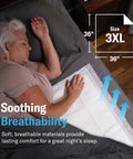 Boss Level Heavy Duty Disposable Adult Incontinence Underpads XXX Large 36 By 36 Inch on bed, soft and breathable for overnight use.