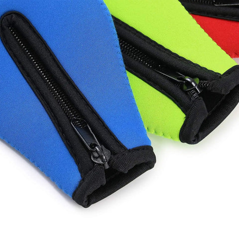 Close-up of colorful neoprene zip-up sleeves from Insulated Beer Bottle Koozies Set Of Four Color Covers Keeps Drinks Cold And Hands Warm