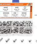 Socket head cap screws and nuts kit, 65 pieces, stainless steel, in clear plastic case, front view