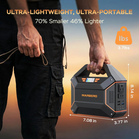 Person holding 155Wh Solar Generator Kit With 30W Panel Included Portable Power Station, highlighting size and weight.