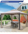 Gazebo with Keeps Bugs Out Mosquito Netting For Gazebo Canopy Replacement Screen Walls installed, showing four zippered doors.
