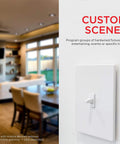 Z-Wave Smart Light Switch With QuickFit And SimpleWire, white finish, installed on wall, modern living room background