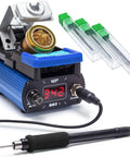 Pro Grade Precision Soldering Iron Station With Temperature Control Preset Channels C to F Conversion Sleep Mode Auto Shutdown Calibration Tools Compatible With C210 Tips For Micro Component Soldering on blue aluminum base