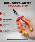 Insulated Needle Nose Pliers, 6 Inch, 1000V VDE Certified, Cr V Steel, Long Narrow Jaws For Tight Spaces, Reaches Into Electrical Boxes And Dense Panels, Pro Grade Tool For Electricians And Wiring Bundles, insulated grip shown