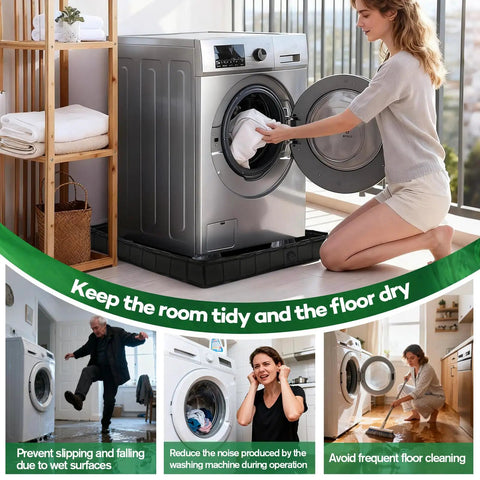 Foldable Washer Drain Pan With Drain Pipe And 4 Anti-Vibration Pads, Portable 31.5x31.5-Inch Leak-Proof Drip Tray For Washer Or Dryer, Non-Slip Waterproof Basin With Raised Edge For Small Spaces And Quick Setup