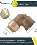 90 Degree Brass Push To Connect Female Adapter Elbow Half Inch To Half Inch Pack Of Six Plumbing Fittings For PEX Copper CPVC PE RT HDPE U308LF Great For Tight Spaces