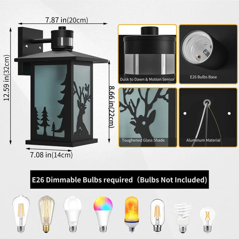 2 Pack Outdoor Wall Sconce Lights With Motion Sensor And Dusk To Dawn Waterproof Exterior Porch Garage Patio Lanterns With Toughened Glass Shade And E26 Socket Bright Yet Energy Smart Easy Install