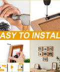Kickass 180 Pieces Sawtooth Picture Hangers Heavy Duty Wall Hanging Kit featuring installation steps and durable screws.