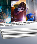 ER309L 3 By 32 Inch TIG Welding Rod 39 Inch Stainless Steel Filler Wire 2 Lb Boxed Portable Weld Wire For Industrial Equipment Welders And DIY Corrosion Resistant High Strength, shown with rods and welding scenes.
