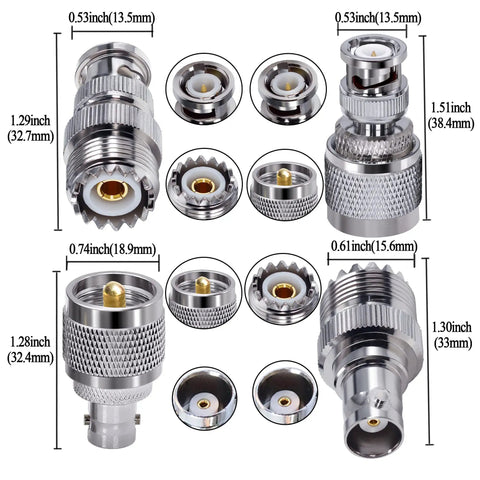4 Pack UHF PL259 To BNC Coax Connector Kit With Gold Plated Copper And Nickel Brass Adapters For CB Radio Antennas