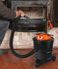 Heavy Duty Ash Vacuum For Pellet Stoves With Blower Function, 3.3 Gallon Corded Vacuum Cleaner in use on fireplace