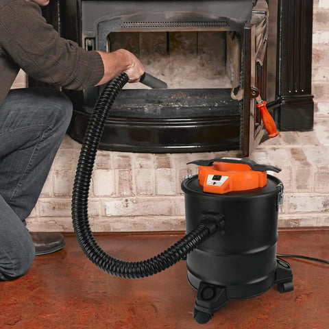 Heavy Duty Ash Vacuum For Pellet Stoves With Blower Function, 3.3 Gallon Corded Vacuum Cleaner in use on fireplace
