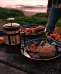 Deluxe 24 Piece Enamel Tableware Set With Blue Finish For Four People Durable Steel Dinnerware For Camping RVs Or Home Use