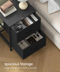 Top view of Dope Bedroom Dresser And Nightstand Storage Organizer Unit With Steel And MDF Construction, drawers open displaying storage