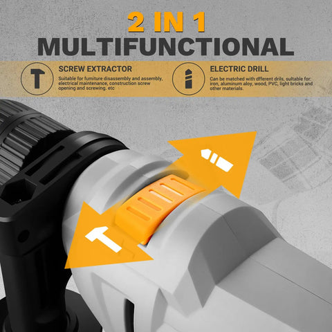 Kick Ass Heavy Duty 6 Amp Corded Hammer Drill With Half Inch Keyed Chuck And Twelve Piece Bit Set Variable Speed Rotation For Concrete Wood And Masonry Built To Finish Any Project Fast showing 2-in-1 multifunctional switch