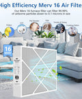 Image of 20x25x5 MERV 16 Air Filter For Your HVAC System Fits HCC20-28 Compatible With HCF20-16 HCF20-10 2 Pack next to sofa