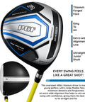 Gold TP JR Junior Golf Club titanium driver with ultralight shaft, highlighting alignment features for young golfers.