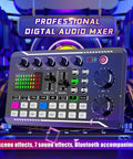 Pro Audio Mixer With F988 Live Sound Card And DSP Dual Chips, Bluetooth Ready, DJ Effects And Voice Changer displayed on console