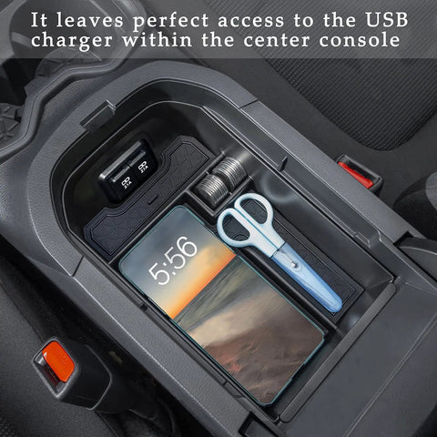 RAV4 Center Console Tray Organizer For All 2019 2020 2021 2022 2023 2024 2025 Models And 2021 2024 RAV4 Prime with phone and scissors