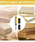 Double Bearing Flush Trim Router Bit Set with 1/4 in Shank, shown with solid wood, particleboard, white pine, MDF materials