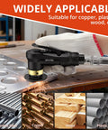 GETLTOOL pneumatic chamfering tool in black with gold collar, deburring metal sheet.