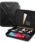 Premium Hella Protective 11 Inch iPad Portfolio Sleeve Case Fits All Recent Apple Tablet Models With Ultra Cushioned Interior open showing organized pockets.