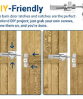 7 Inch Adjustable Barn Door Jamb Latch With Hook For Bi Parting Doors Heavy Duty Locking Latch installed on wooden doors.