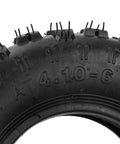 Close-up of 4.10-6 tire tread and marking for 4.10/3.50-6 Inner Tube With TR87 Bent Valve Stem For Go Karts ATVs Lawn Mowers