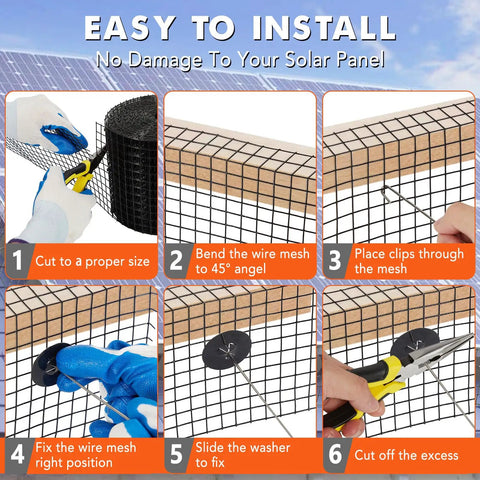 Step-by-step guide for installing Heavy Duty PVC Coated Solar Panel Bird And Critter Shield Net With 6In X 120Ft Mesh.