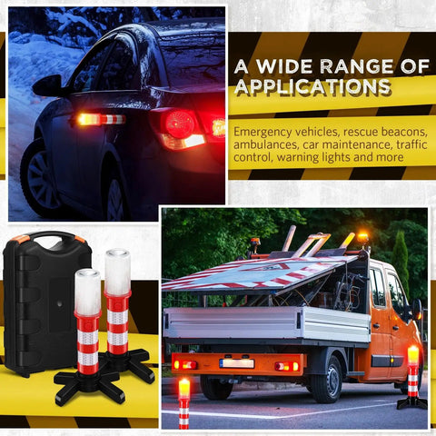 6 Piece Emergency Roadside Flares Kit With LED Safety Strobe Lights Bright Red Beacon Magnetic Base Detachable Stand Bulk Pack For Vehicle Breakdowns Batteries Not Included