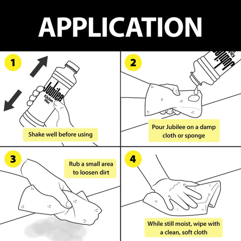 Illustration showing application steps for Two Pack Kitchen Wax That Cleans Protects And Shines All Your Surfaces From Countertops To Appliances In One Easy Sweep Great For Cabinets Sinks Tables Tiles And More