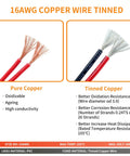 Comparison of 16AWG pure copper and tinned copper wires for 2 Pack 6 Pin Deutsch Waterproof Electrical Butt Connector Kit For 16AWG Wire -40C To 105C 600V With Heat Shrink Tubes, Wiring Harness Set For Cars, Trucks, And Boats