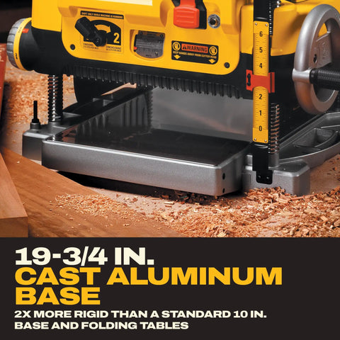 Smoother Than Silk 13 Inch Benchtop Thickness Planer With Robust 15 Amp Motor And Two Speed Gearbox Built For Weekend Warriors And Professionals Seeking Clean Passes Without Any Drama Top Shelf Workhorse For Reliable Woodworking Projects showing cast aluminum base and wood shavings.
