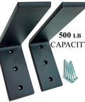 Heavy Duty L Bracket Set 6 x 8 Two Pack Hidden Countertop Supports Three Eighths Inch Thick Holds Up To 150 Lbs Each Floating Look For Granite Quartz Wood Concrete White, shown with screws and 500 lb capacity text.
