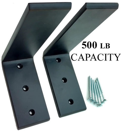 Heavy Duty L Bracket Set 6 x 8 Two Pack Hidden Countertop Supports Three Eighths Inch Thick Holds Up To 150 Lbs Each Floating Look For Granite Quartz Wood Concrete White, shown with screws and 500 lb capacity text.